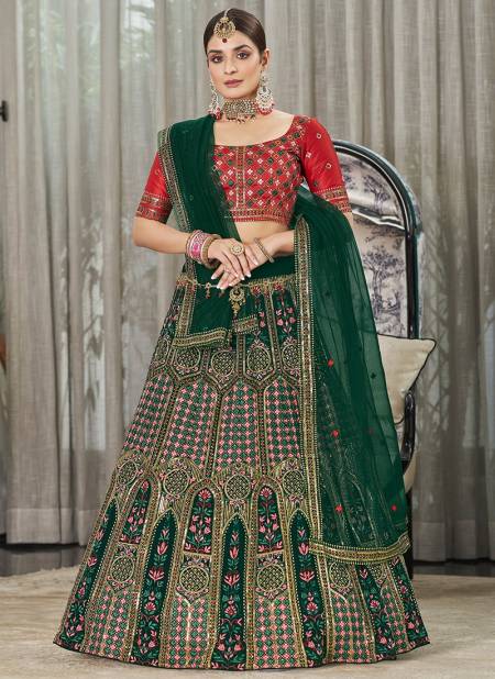 Green And Red Colour Kf Bridesmaid 18 Wedding Wear Heavy Designer Lehenga Collection 2006